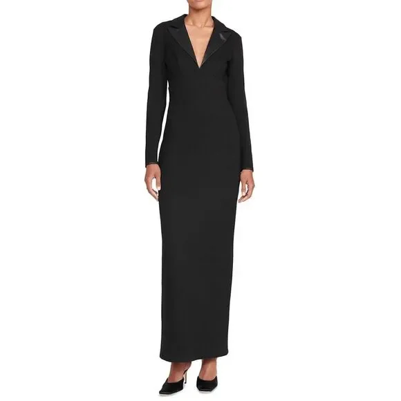 knee length dresses for ladies Cadence Black Satin Pearl Halter Maxi Dress